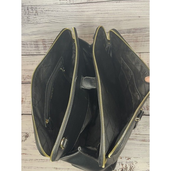 Michael Kors Houston Double Zip Crossgrain Leather Satchel NWOT Black Gold Color - Picture 12 of 16